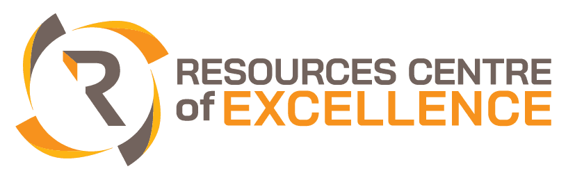 Orange and brown text logo for the Resources Centre of Excellence